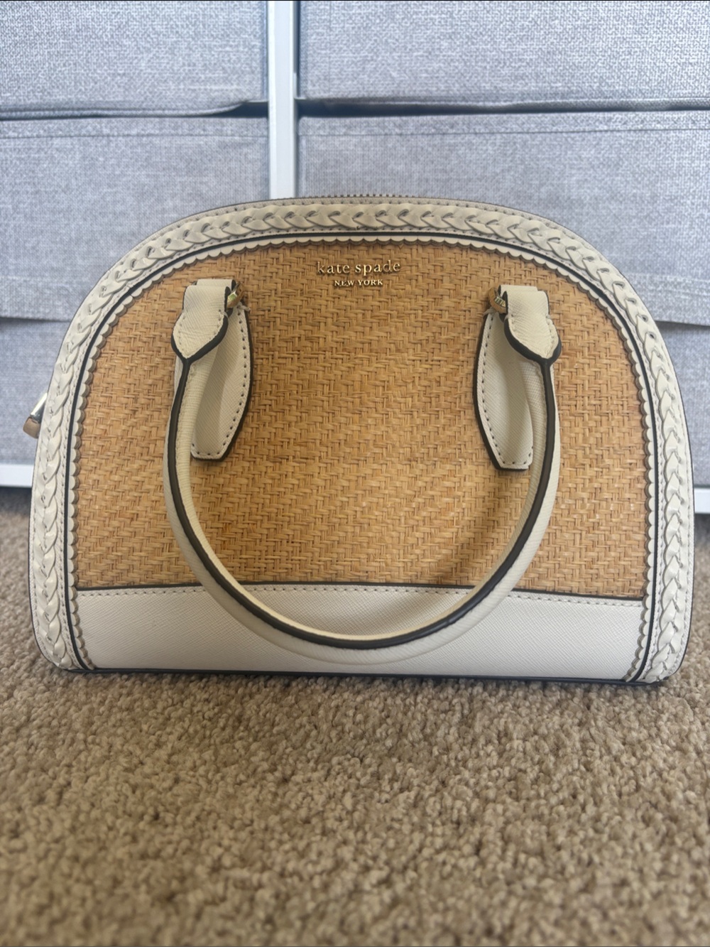 kate spade Cream and Natural Woven Top-Handle Satchel